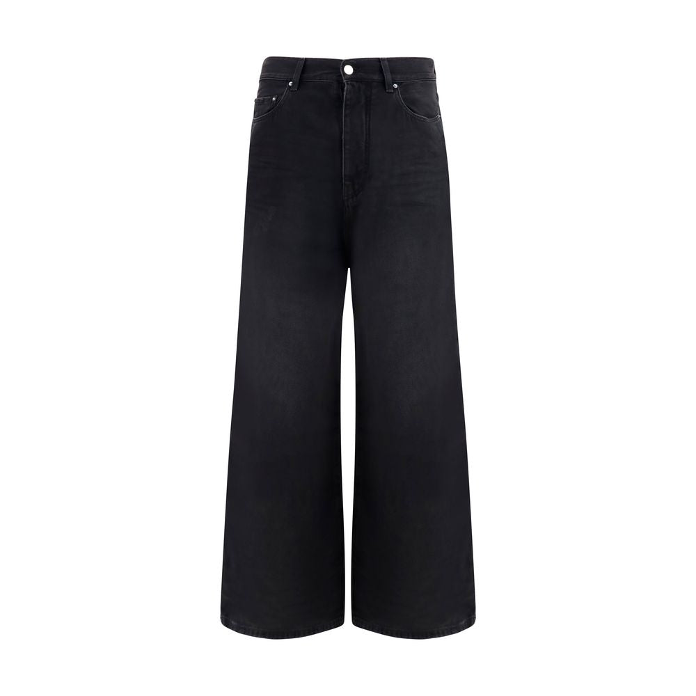 Wide-Leg Cotton Jeans — Black
