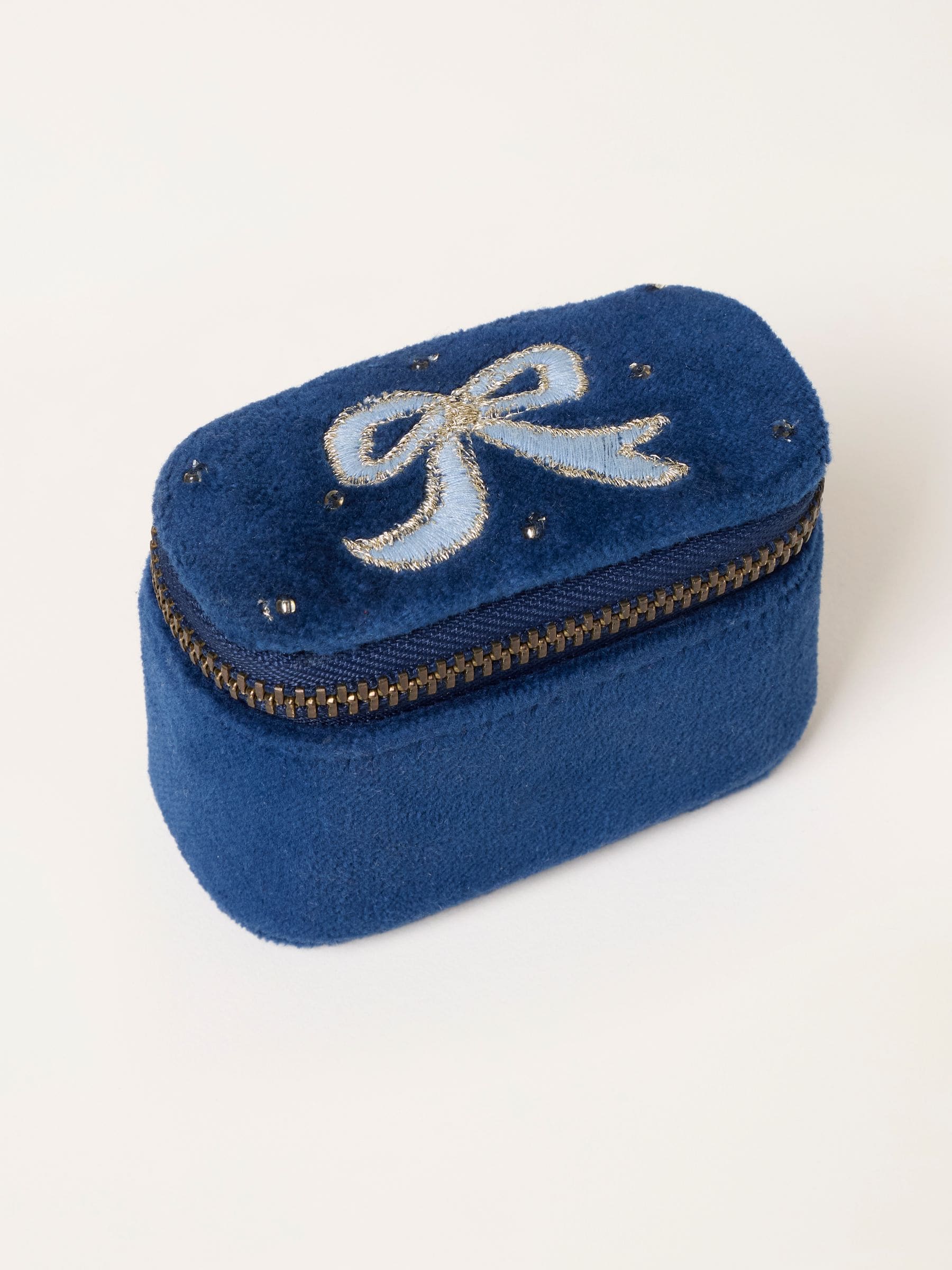FatFace Navy Bow Embroidered Mini Jewellery Box