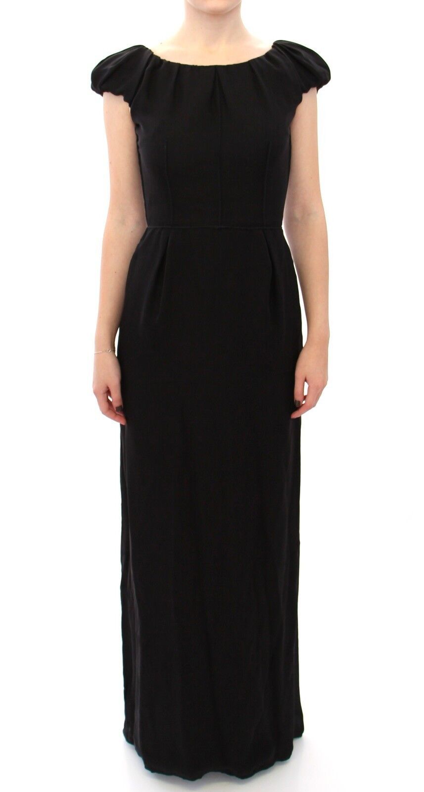 Silk Puff-Sleeve Gown — Black