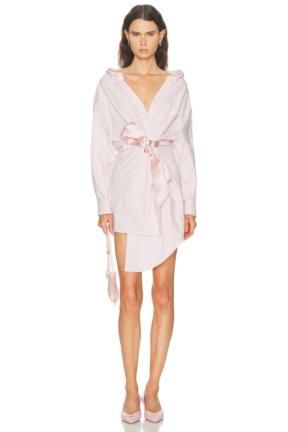 AREA Satin Knot Oxford Shirt Dress in Light Pink - Pink. L also in M