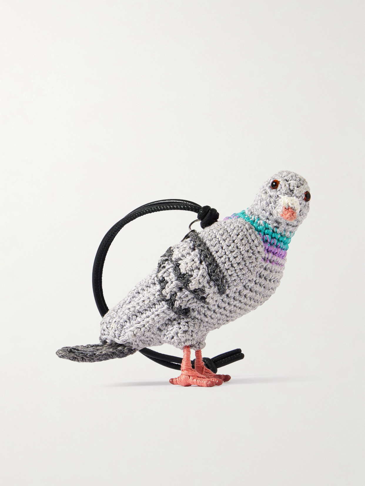 Pigeon Crocheted Cotton And Leather Bag Charm - Multi