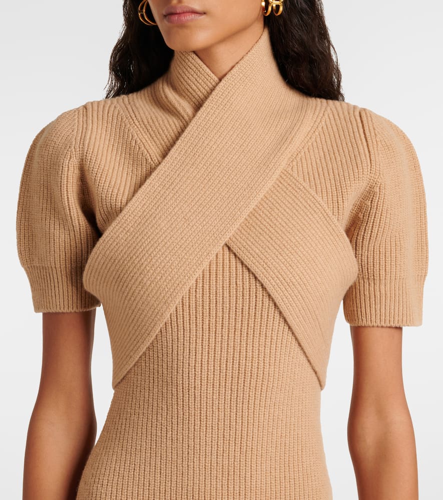 Scarf-detail wool and cashmere minidress