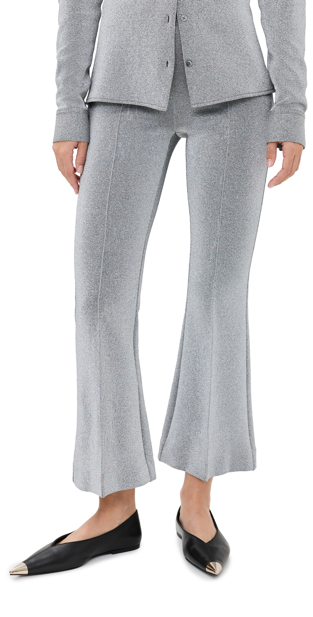 Pull-On Cropped Flare Pants Silver