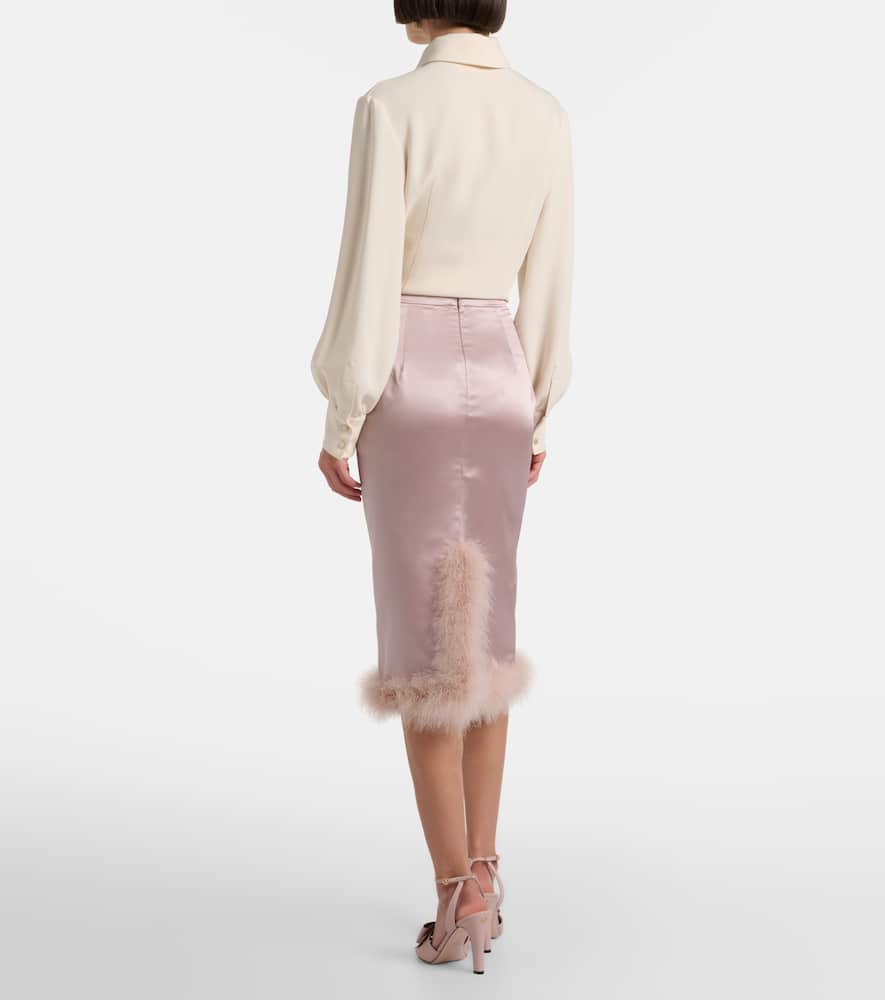 Feather-trimmed high-rise midi skirt