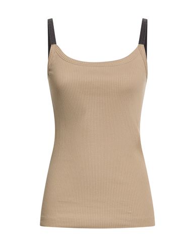 Woman Top Sand Size L Cotton, Elastane, Brass