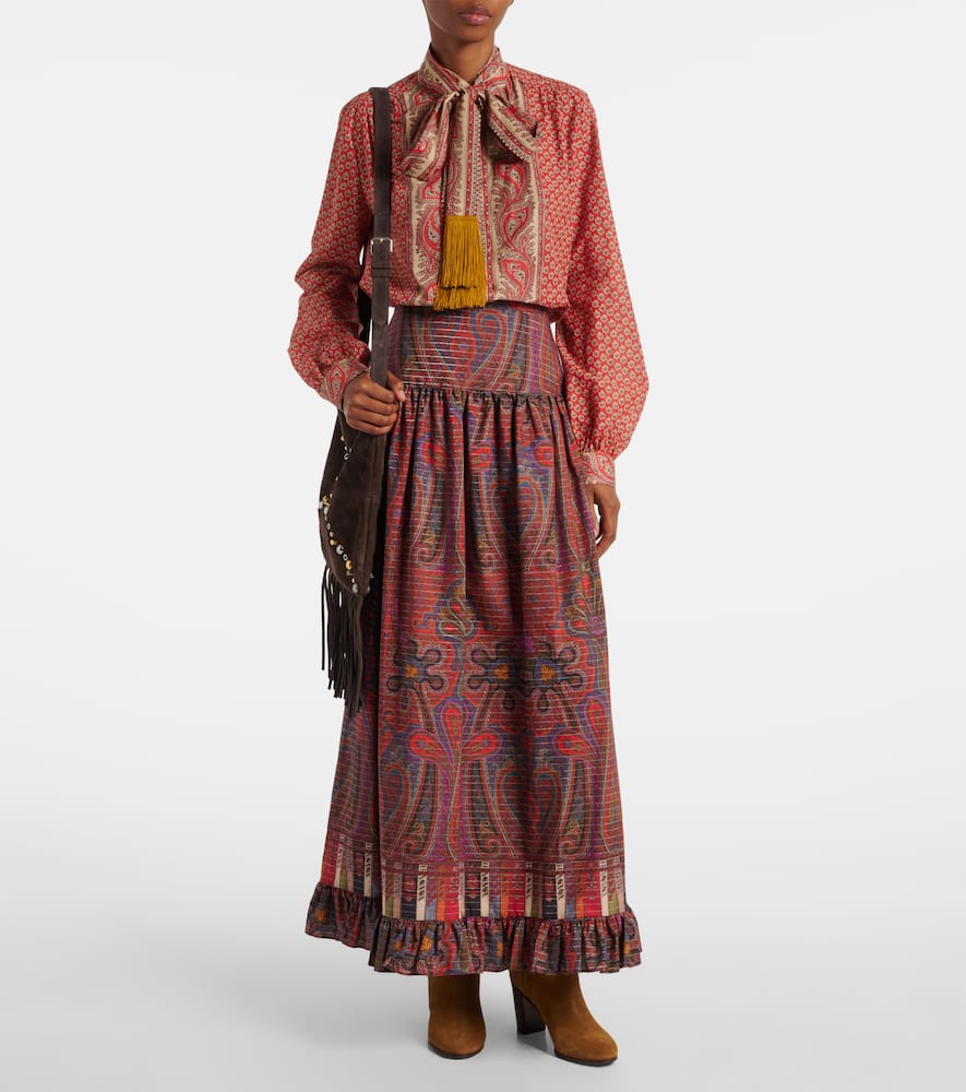 Printed high-rise cotton maxi skirt