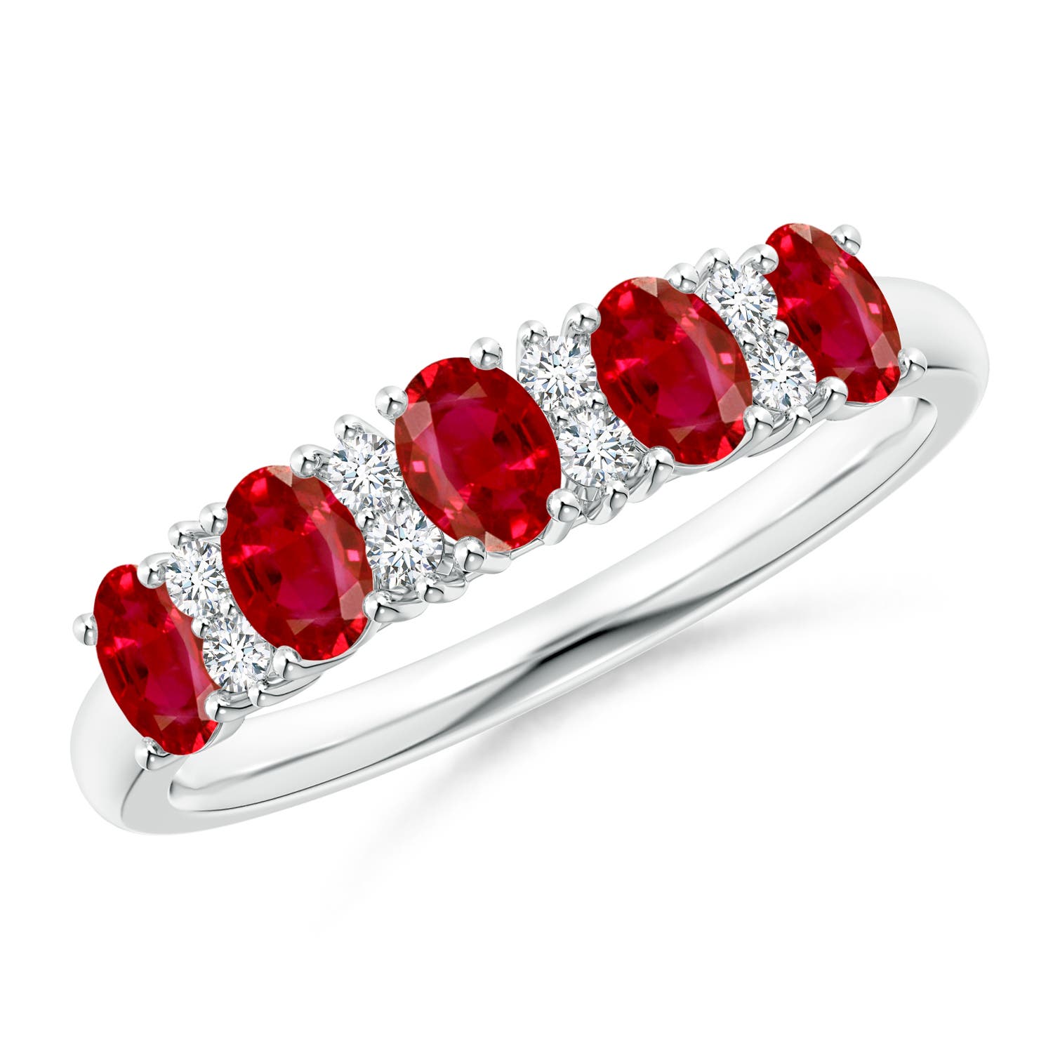 Angara 1.0 Carat Five Stone Ruby and Diamond Wedding Ring in 14K White Gold