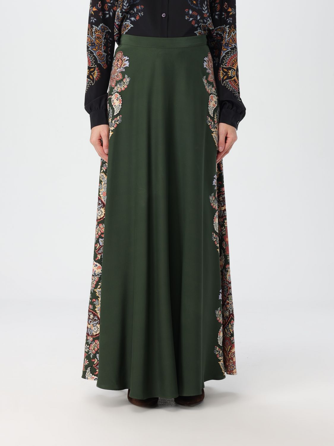 Paisley-print silk midi skirt - Green