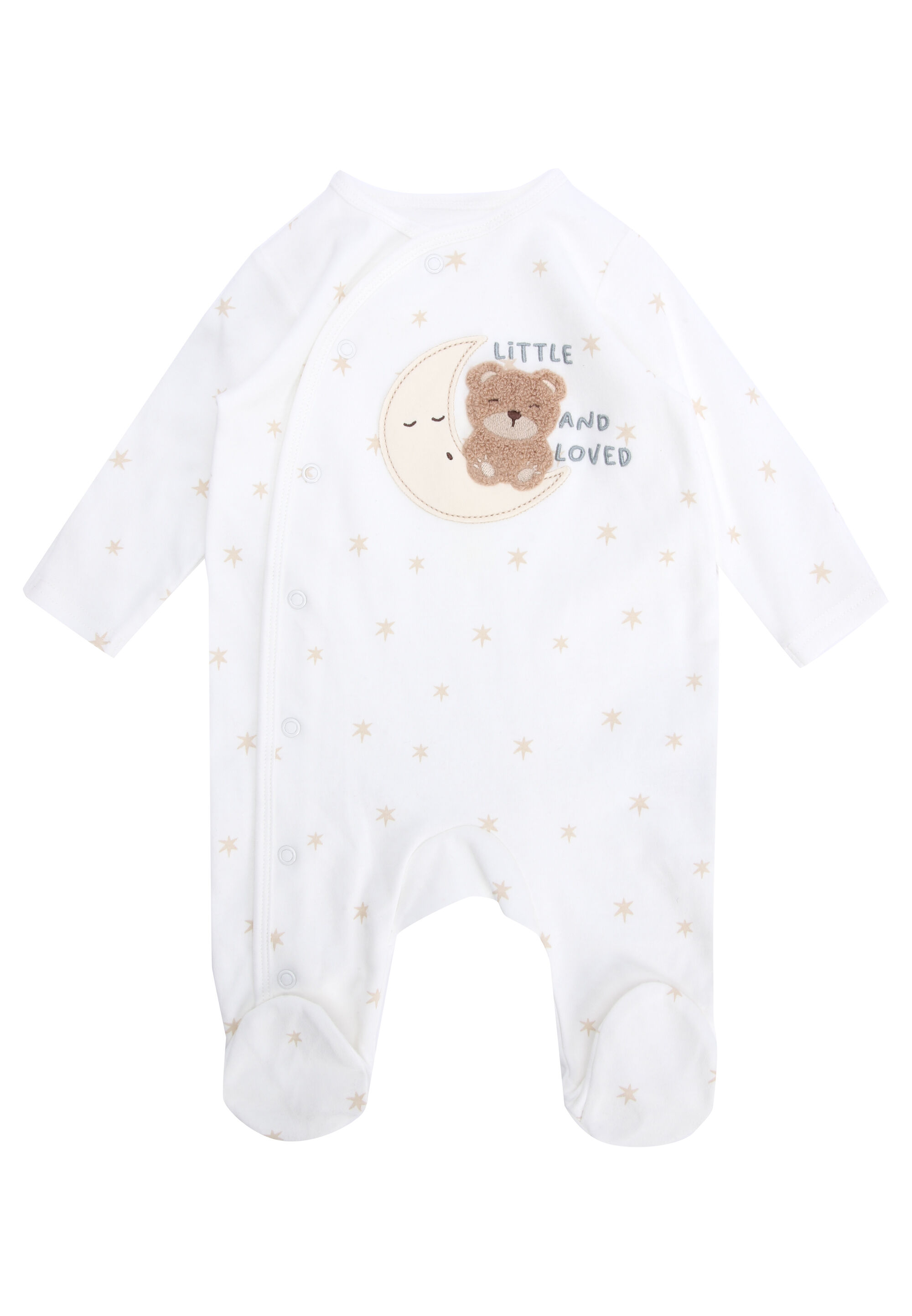 Baby Unisex White Cotton Bear Sleepsuit