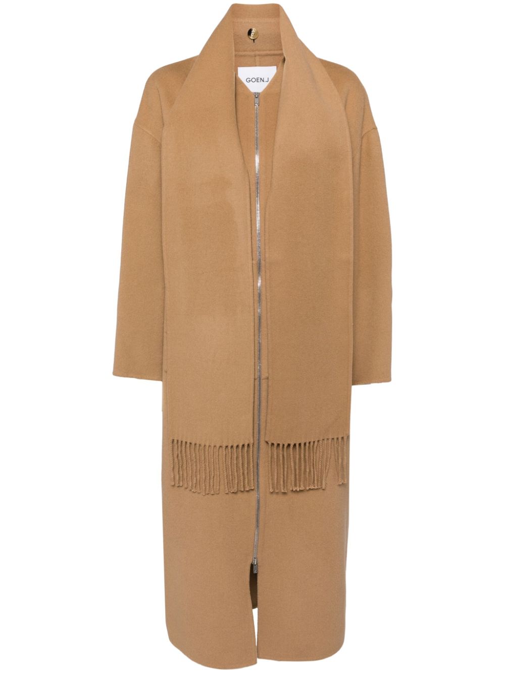 Detachable-muffler zip-up coat - Neutrals
