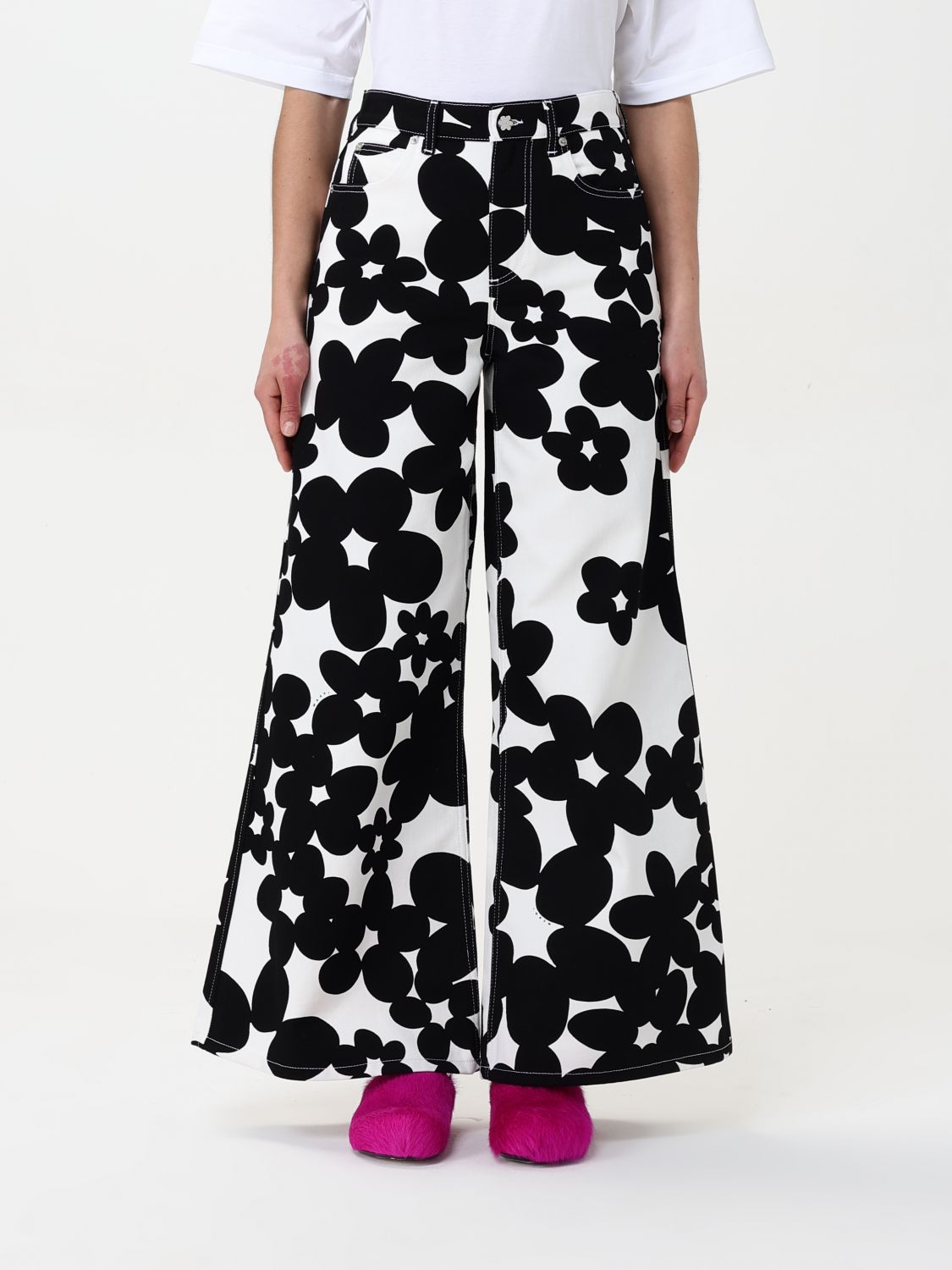 Floral-print flared trousers - Black