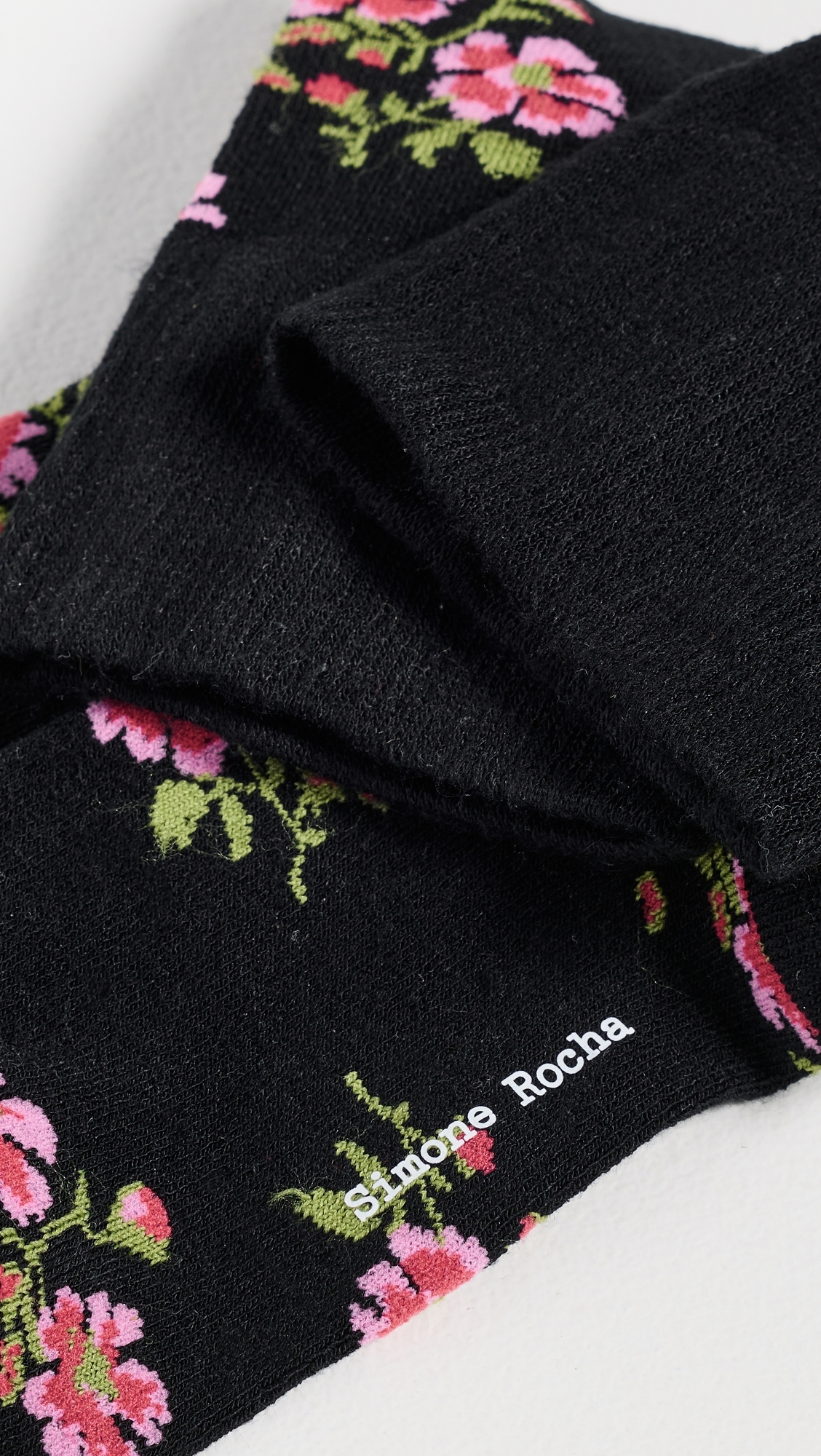 Tiny Flower Jacquard Ankle Socks Black Floral One Size
