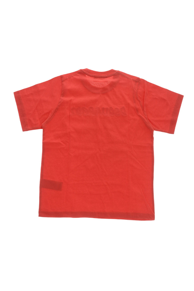 Boys Red Cotton Crewneck T-Shirt