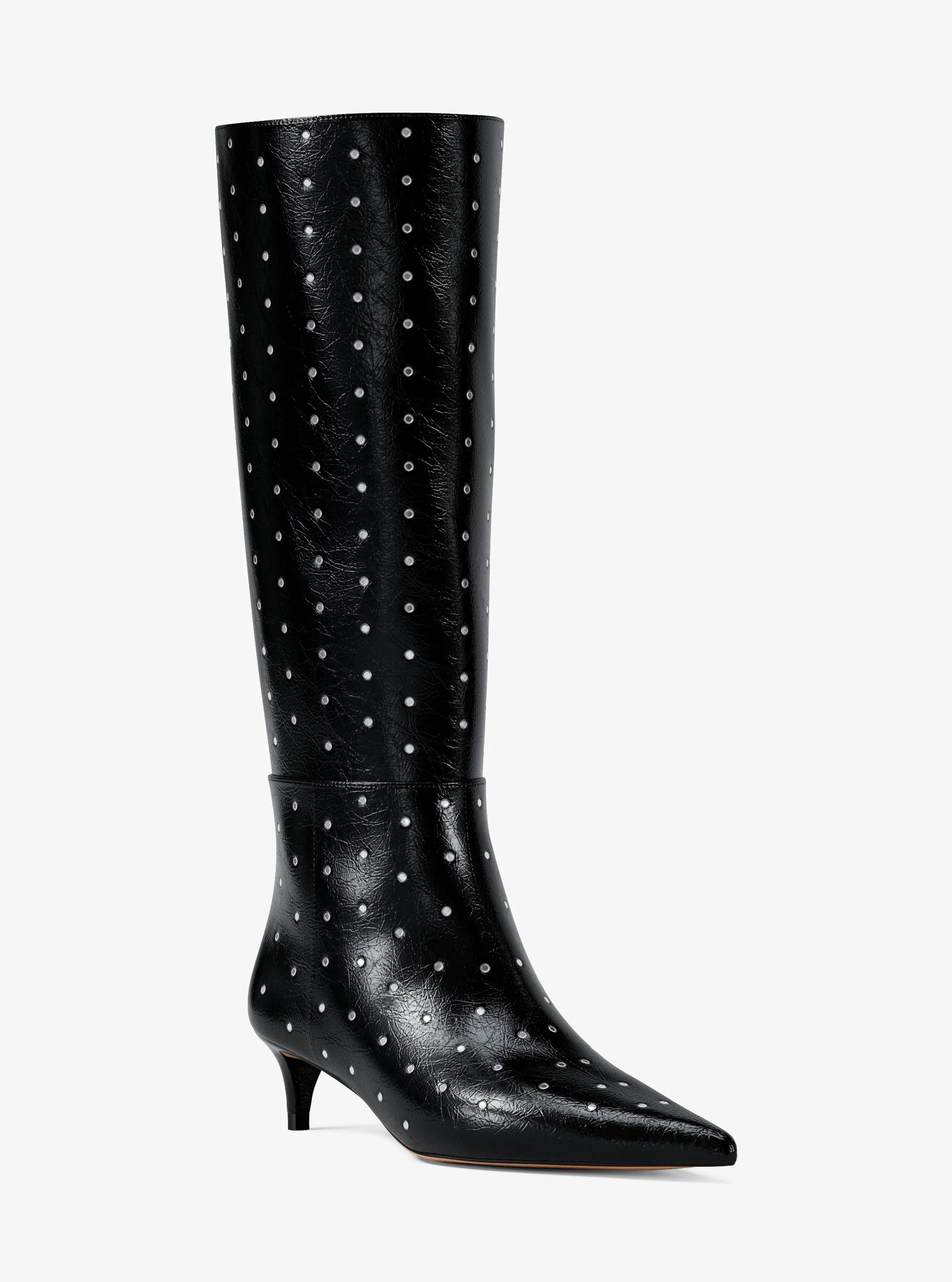 Nalia Studded Kitten Heel Boot in Black - size 7.5
