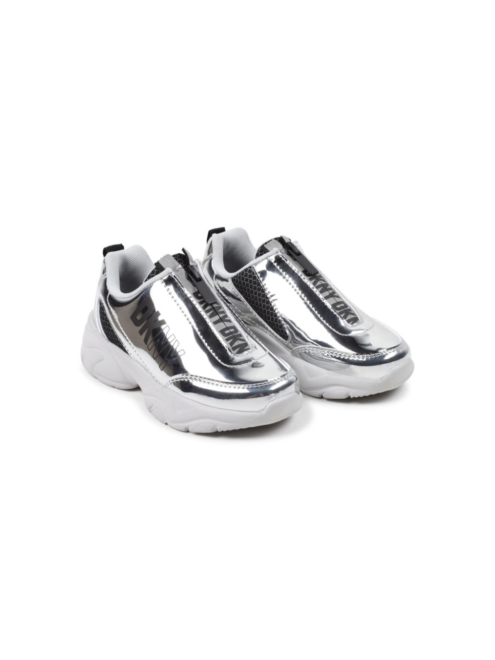 Logo-print panelled metallic sneakers - Silver