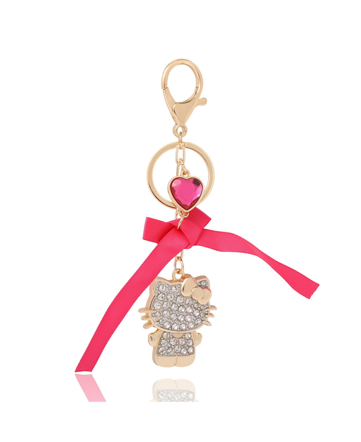 Sanrio Crystal Charm Keychain with Bow and Heart Accent - Gold/pink