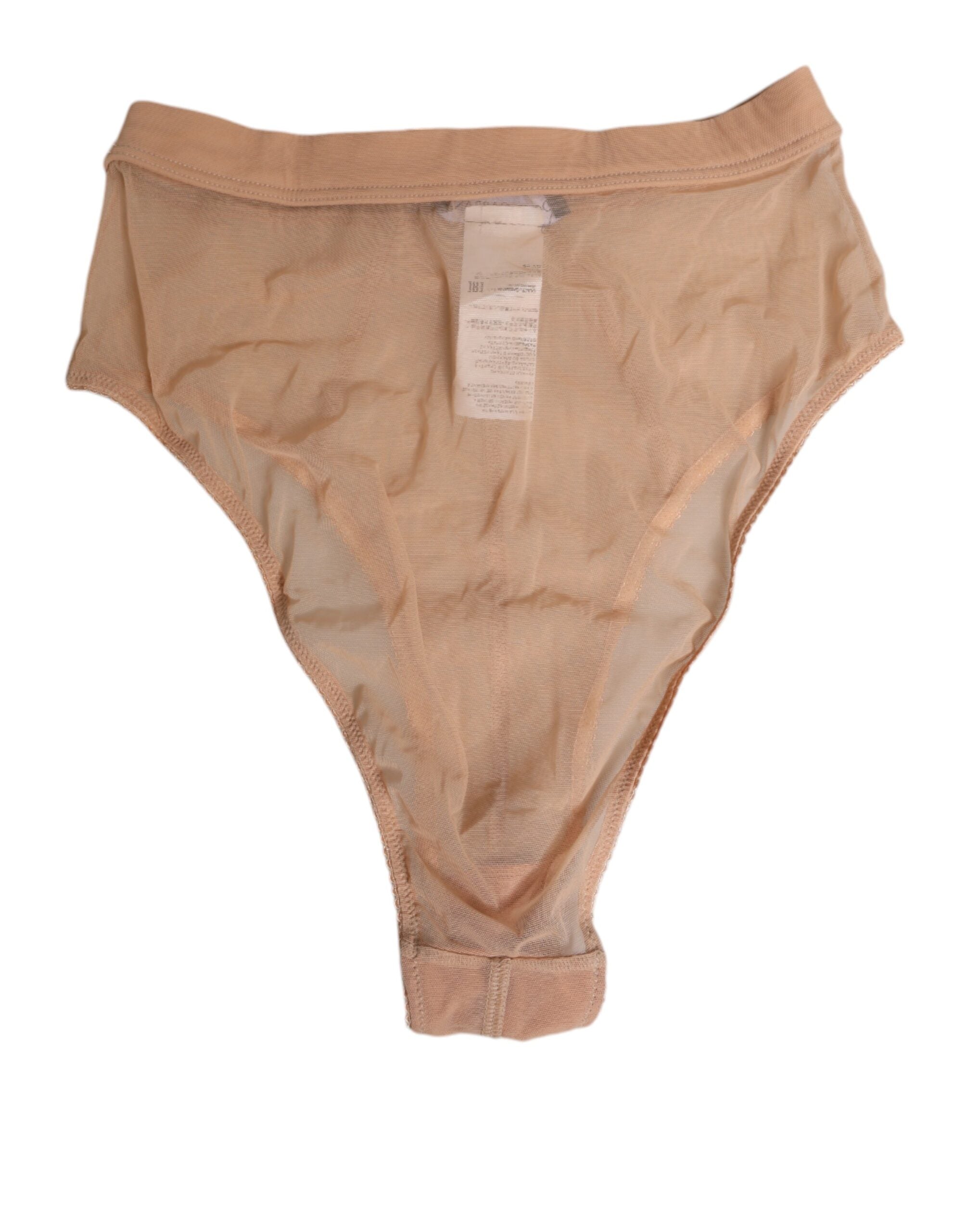 Sheer Mesh High-Waist Briefs — Beige
