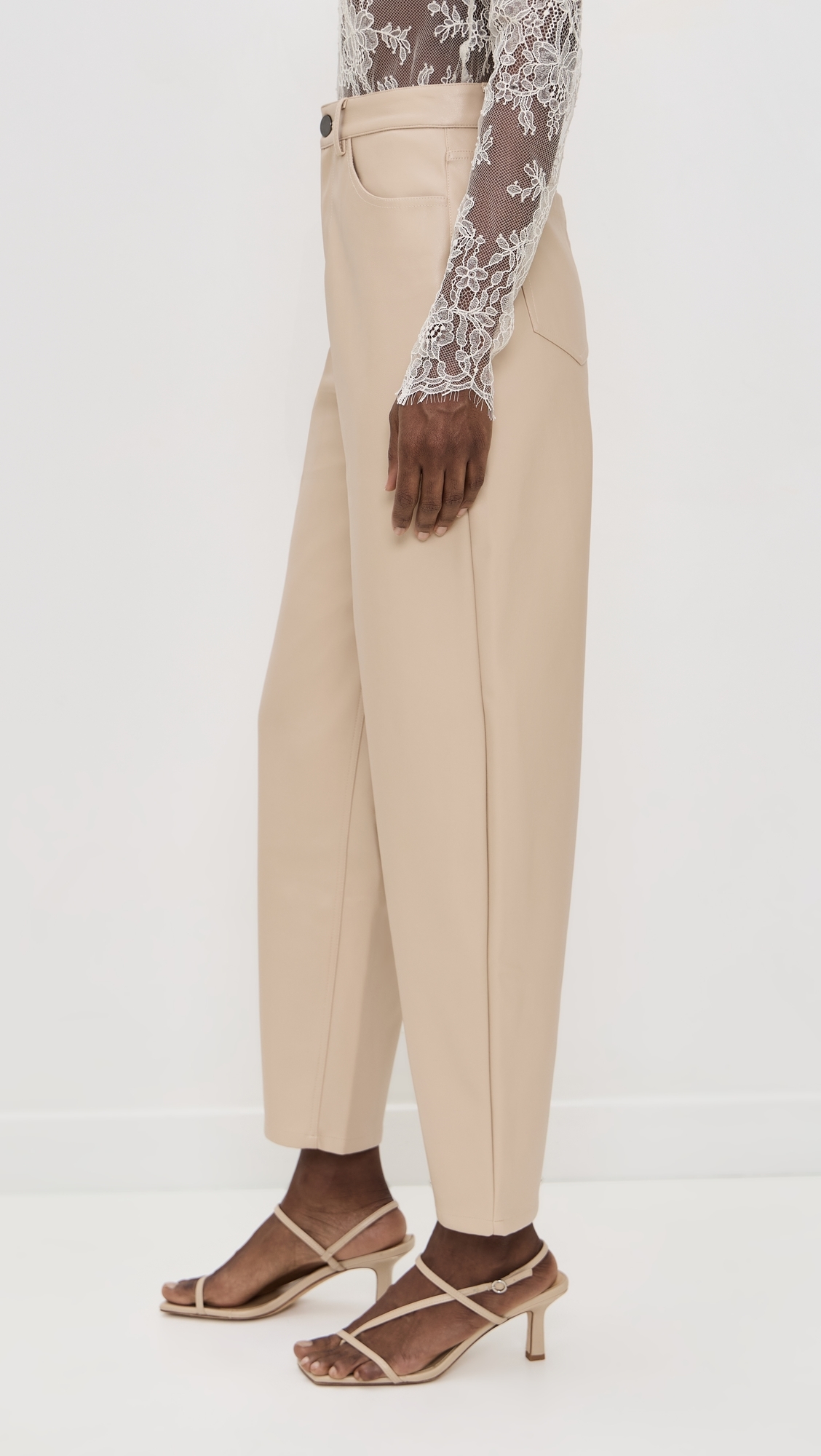 Dakota Faux Leather Barrel Pants Sand