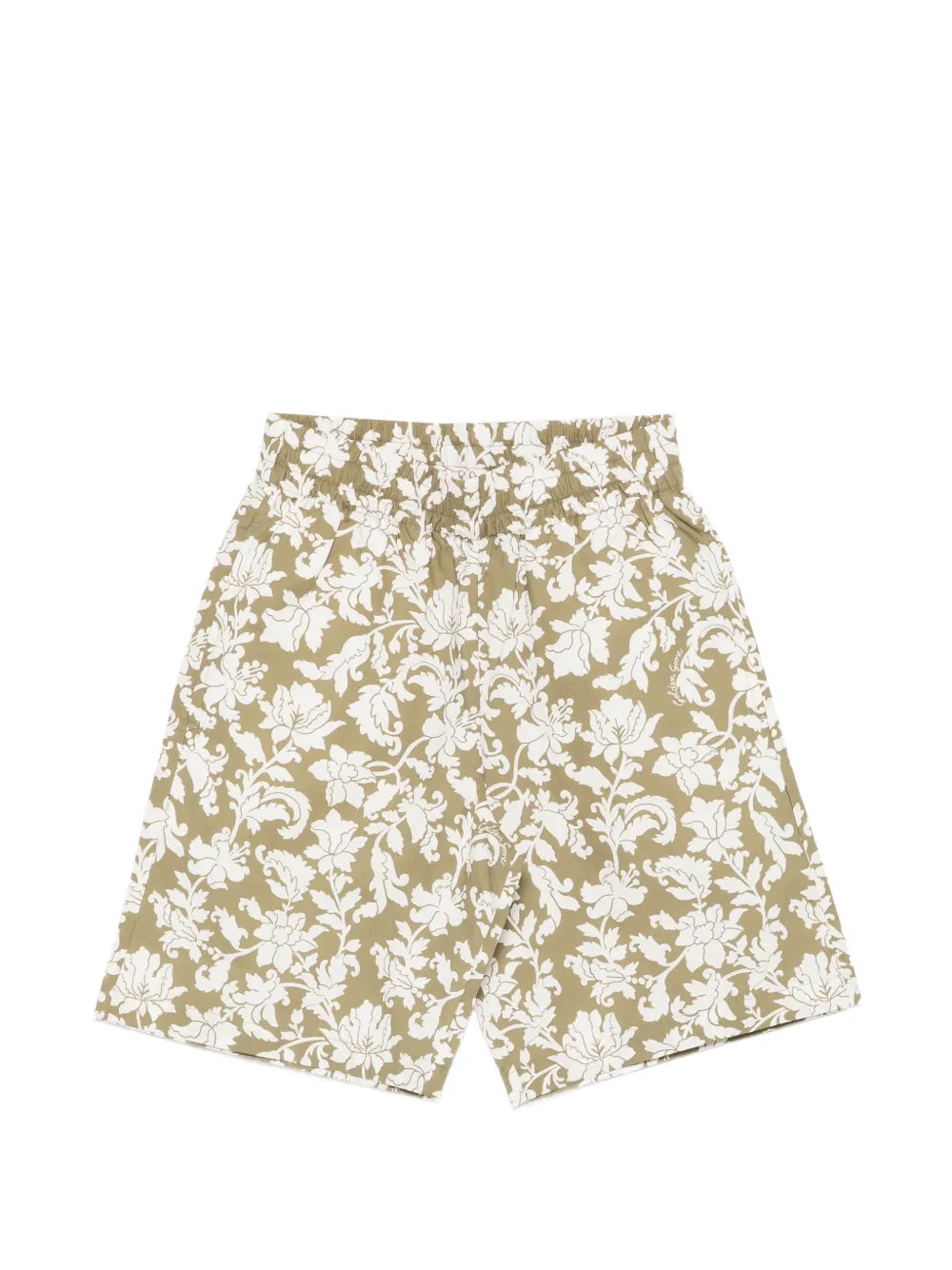 Floral-Print Elasticated-Waist Shorts — olive