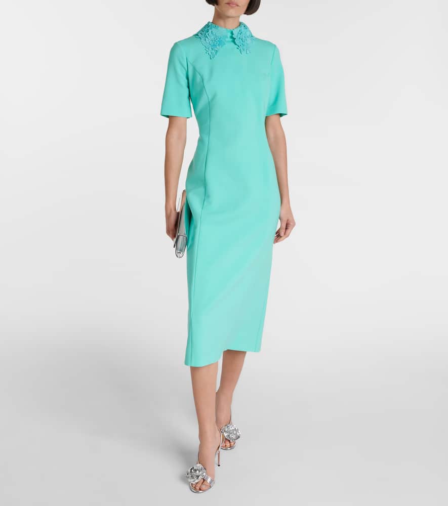 Lace-trimmed wool-blend midi dress