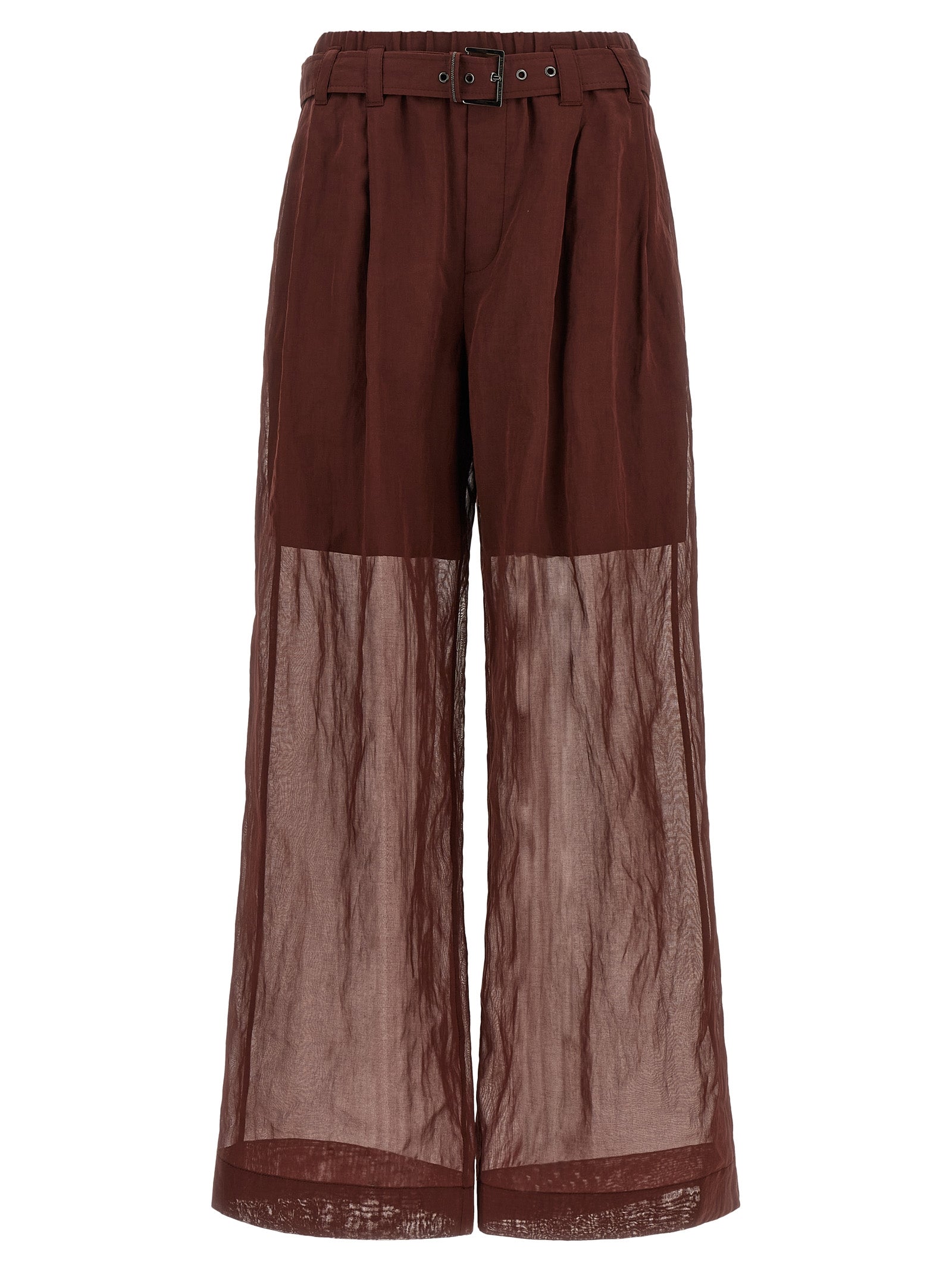 Semi-Transparent Cotton Organza Trousers — Bordeaux