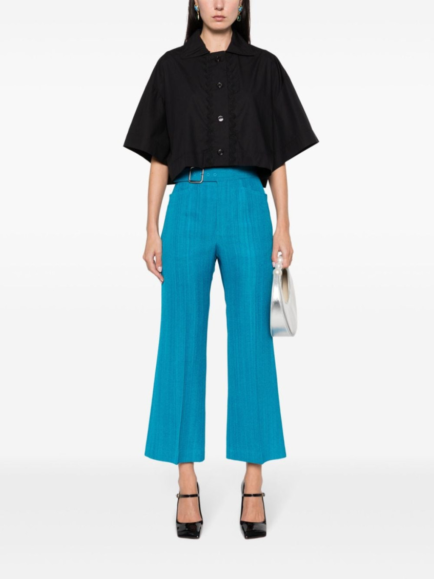 Wave-appliqué cropped shirt - Black