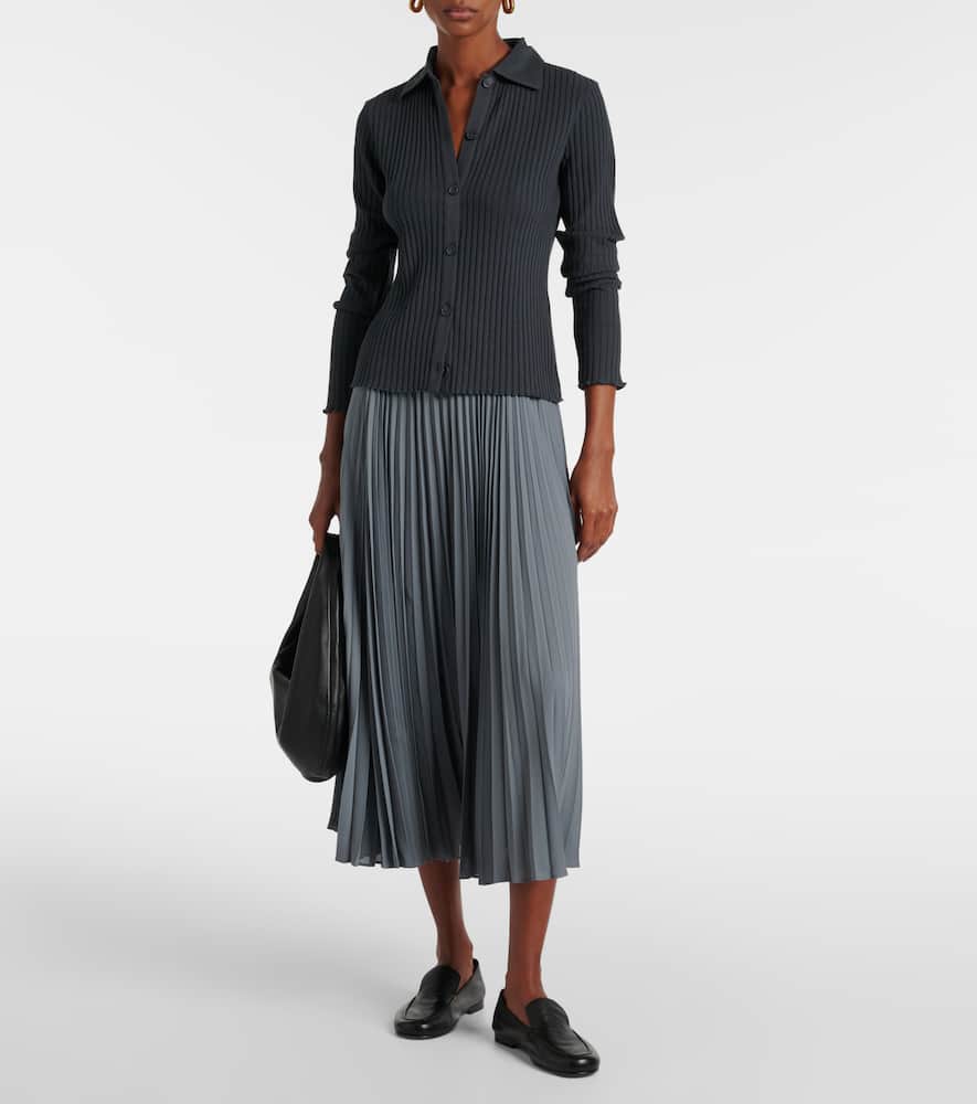 Vince Ribbed-knit cotton-blend polo pullover