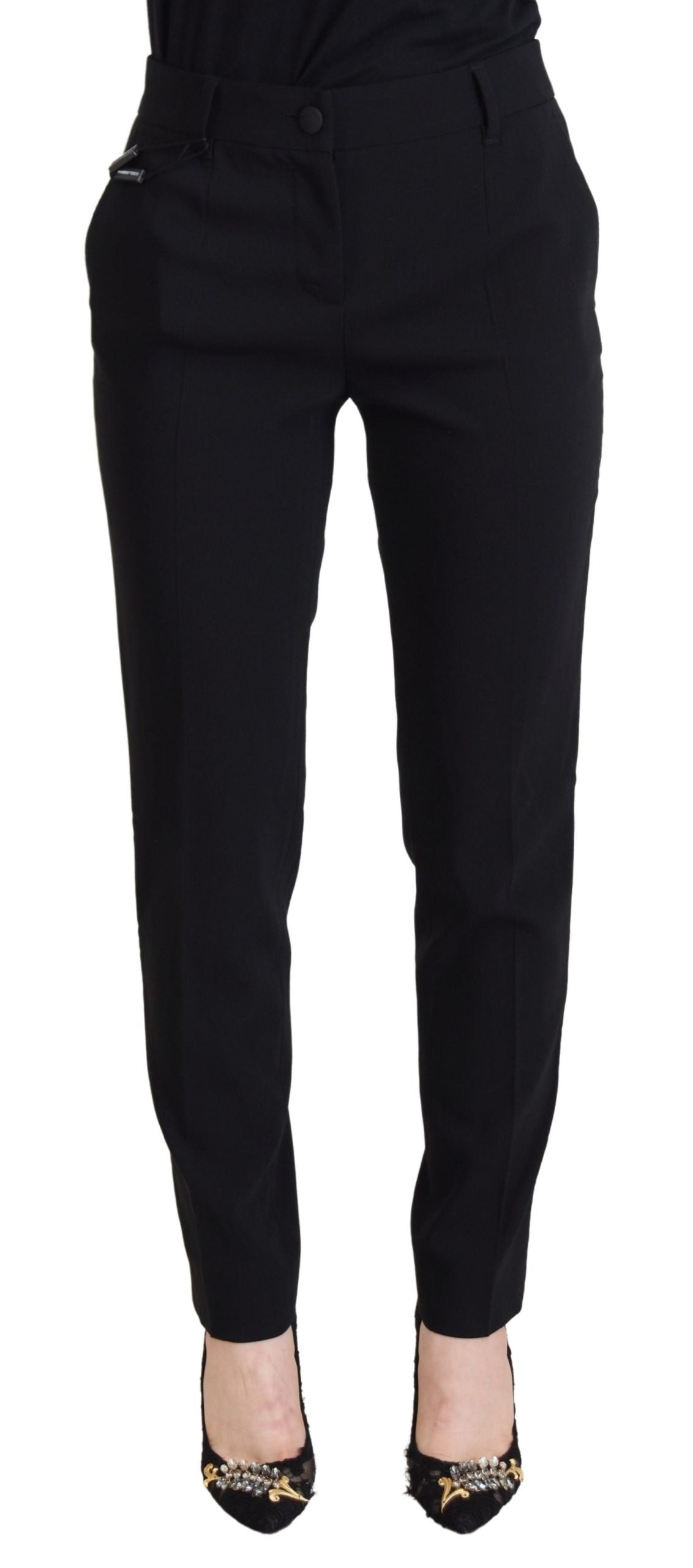High-Waist Wool-Silk Trousers — Black
