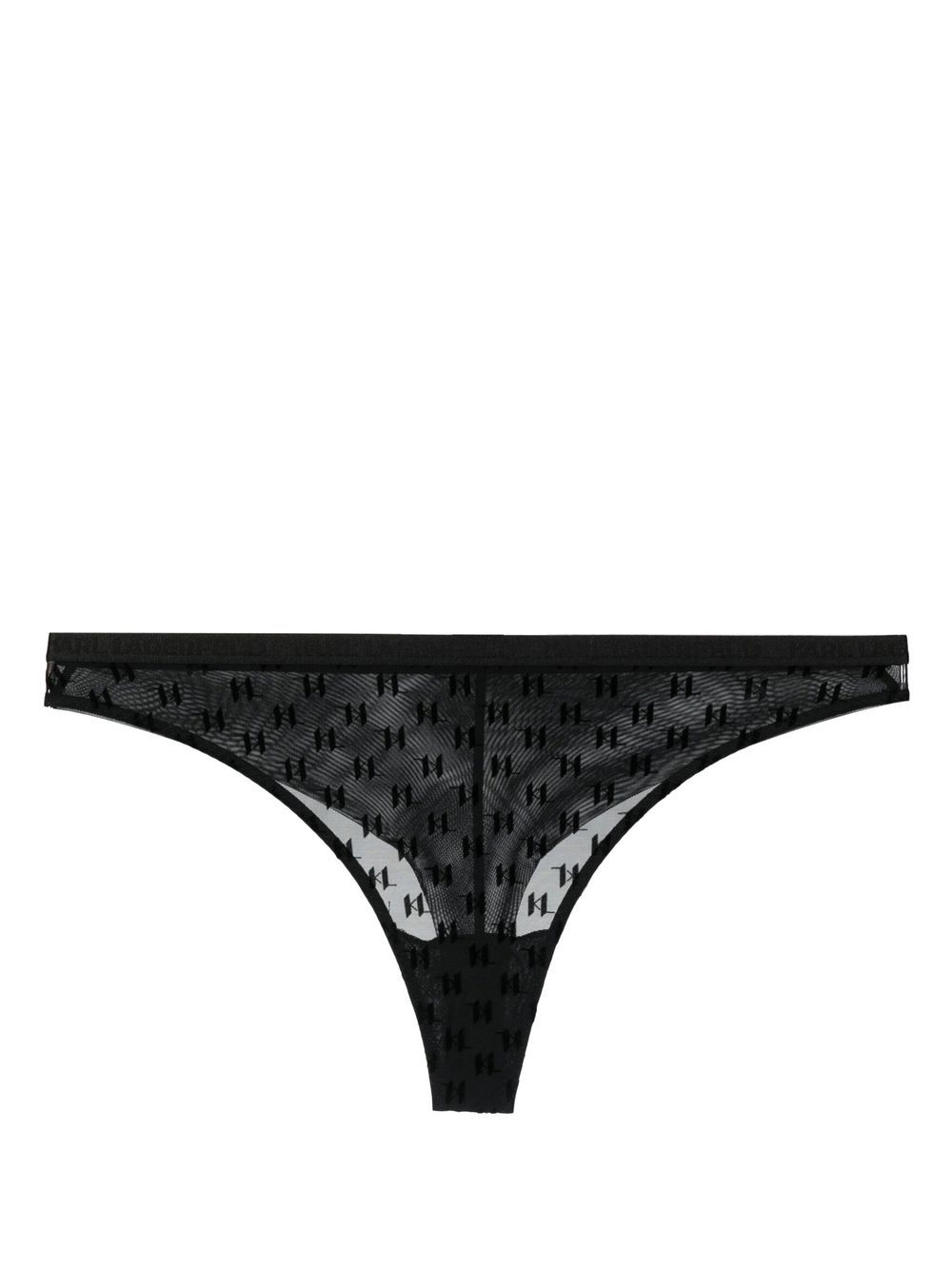 Sheer monogram-pattern thong - Black