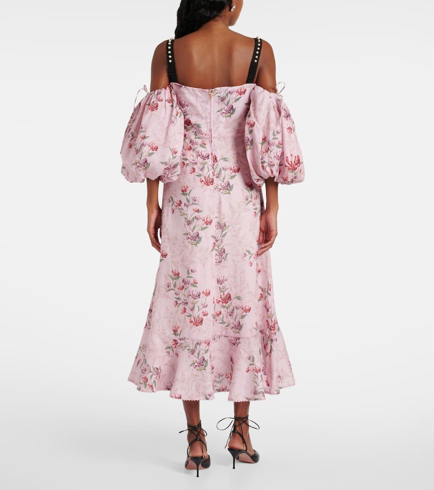 Mercedes Wisteria floral linen midi dress