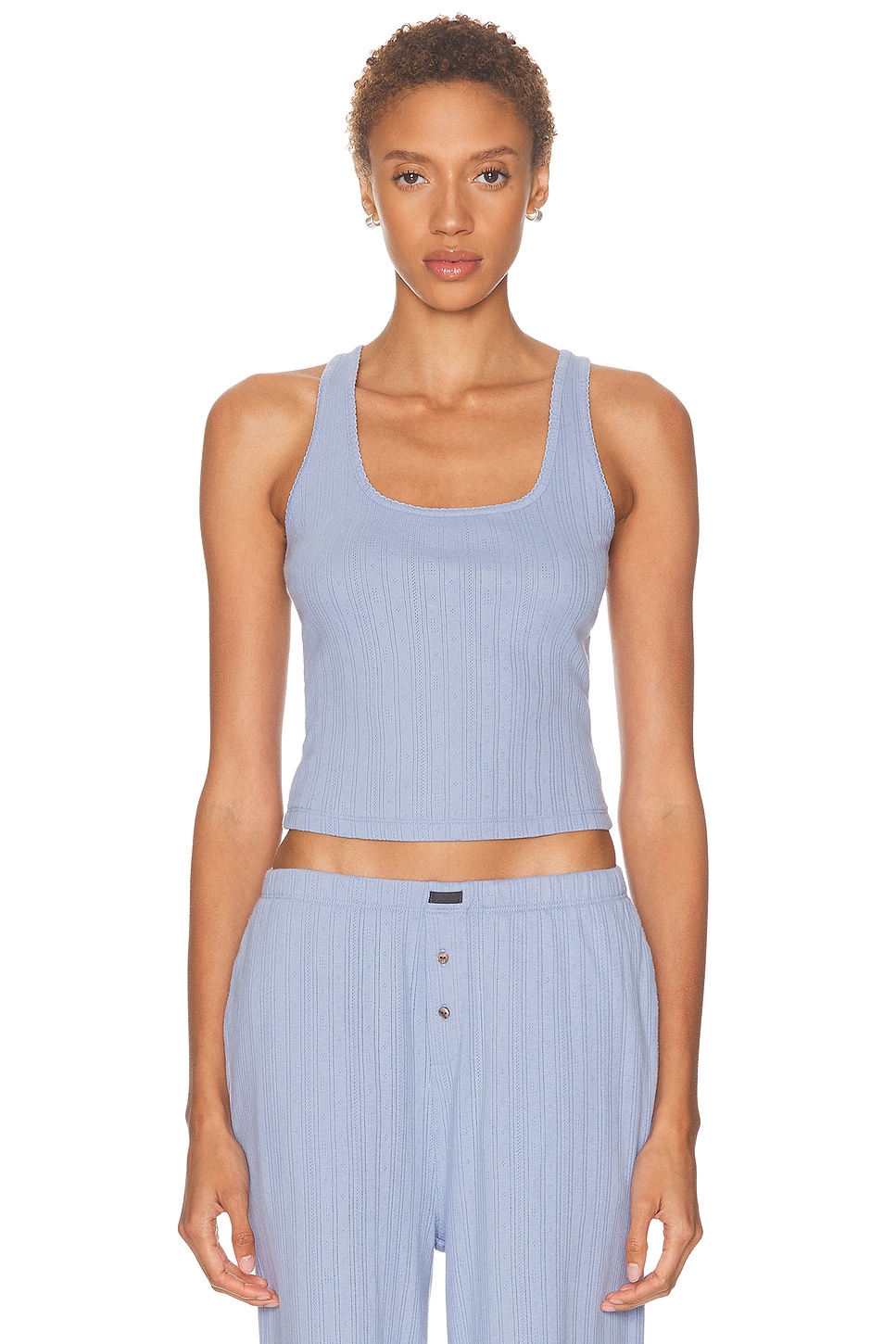 LUNYA Pointelle Scoop Neck Tank Top in Baby Blue