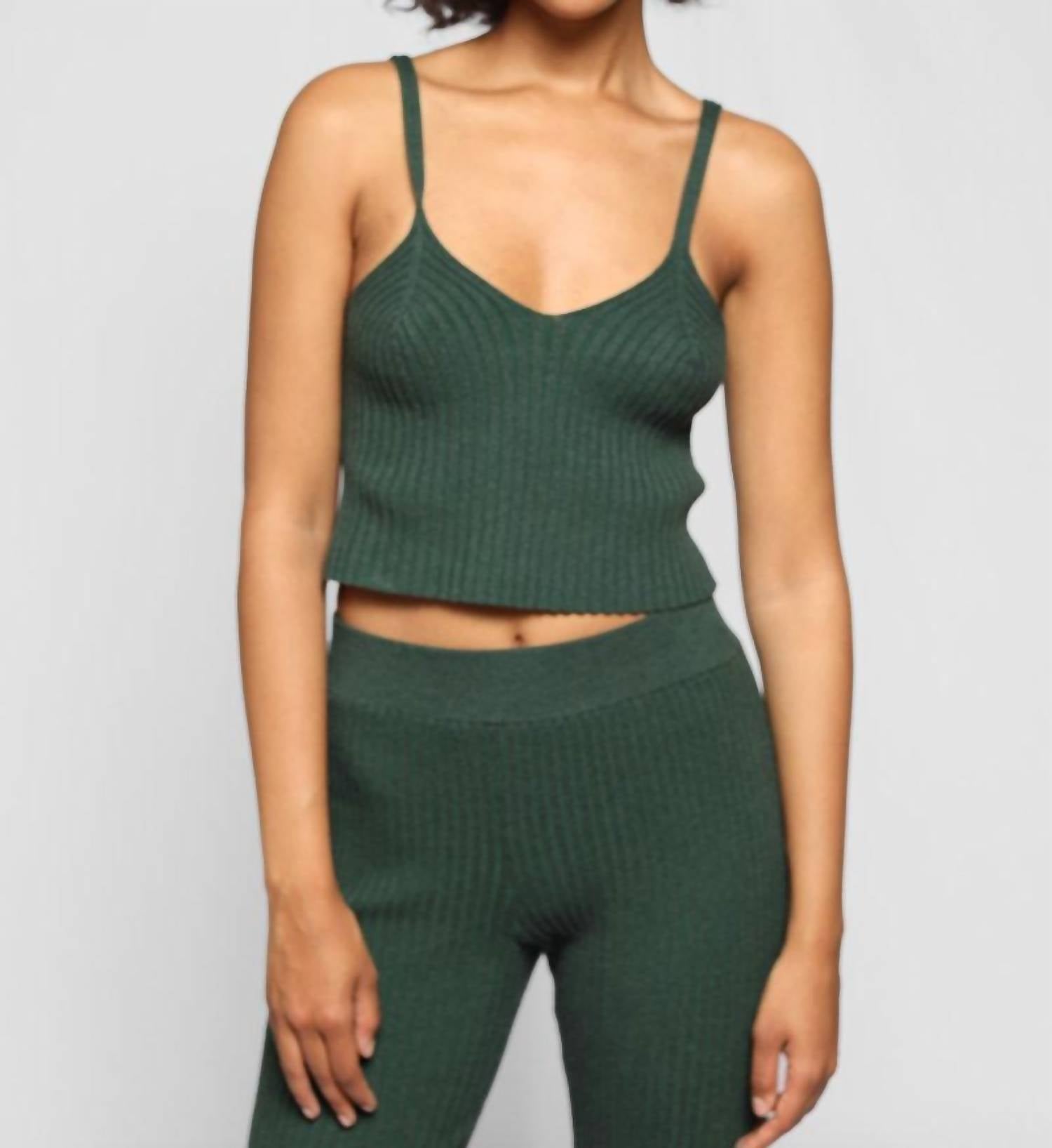 Blended Knit Corset Tank In Emerald
