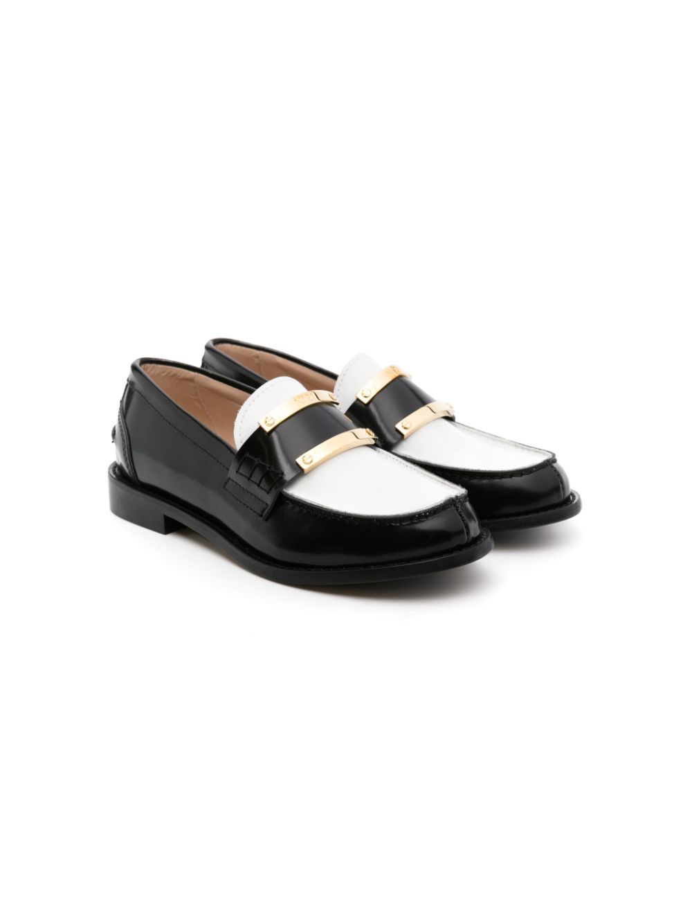Colour-block leather loafers - White