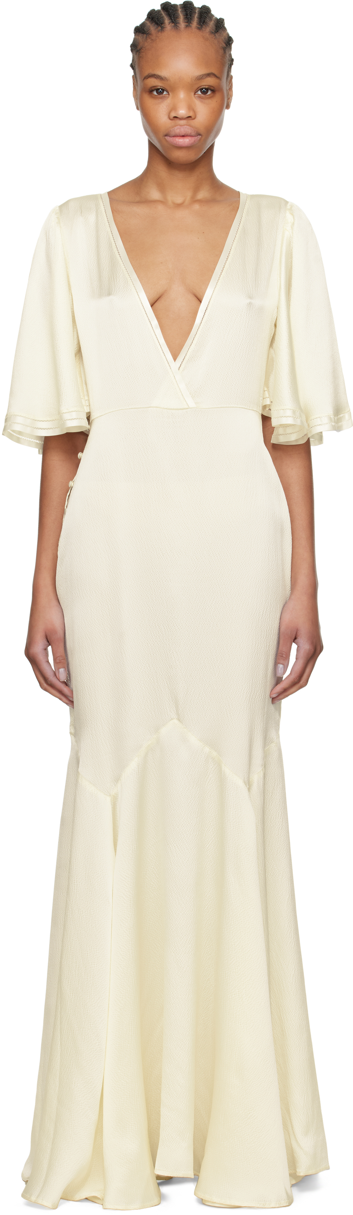 Bode Off-White Satin Claret Maxi Dress