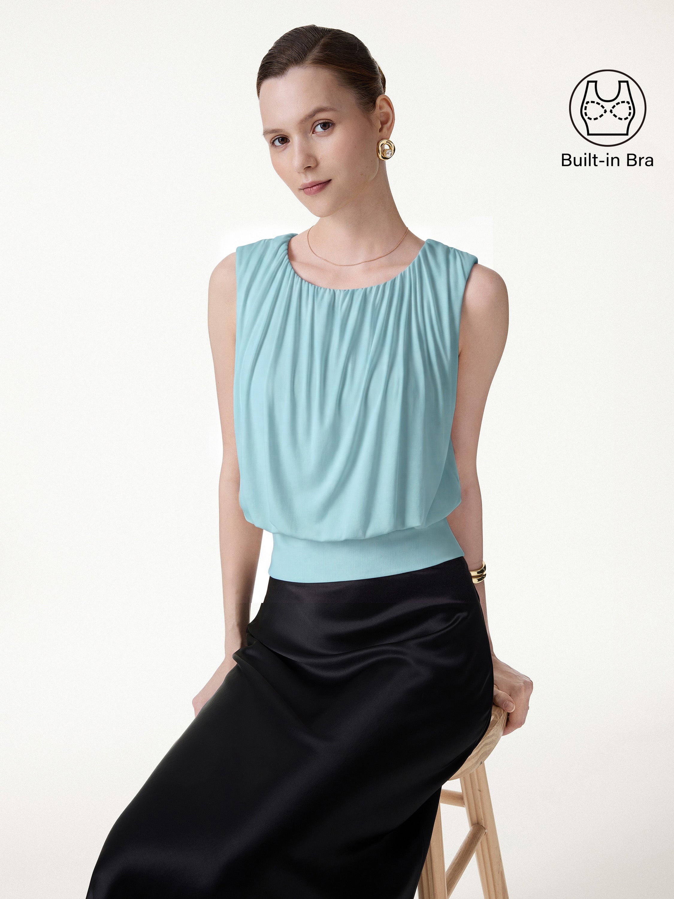 Gathered Sleeveless Bra Top - Sea Corn