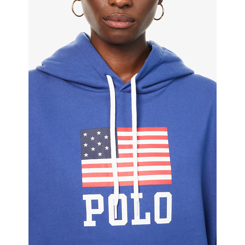Womens Charter Blue American Flag-print Cotton-blend Jersey Hoody