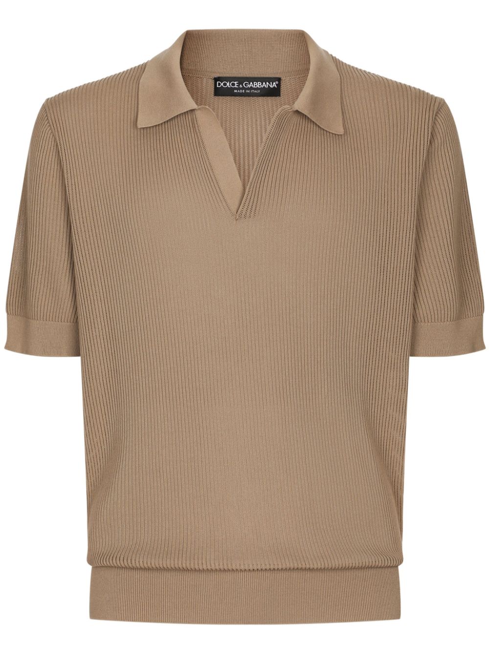 Ribbed-knit cotton polo shirt - Brown
