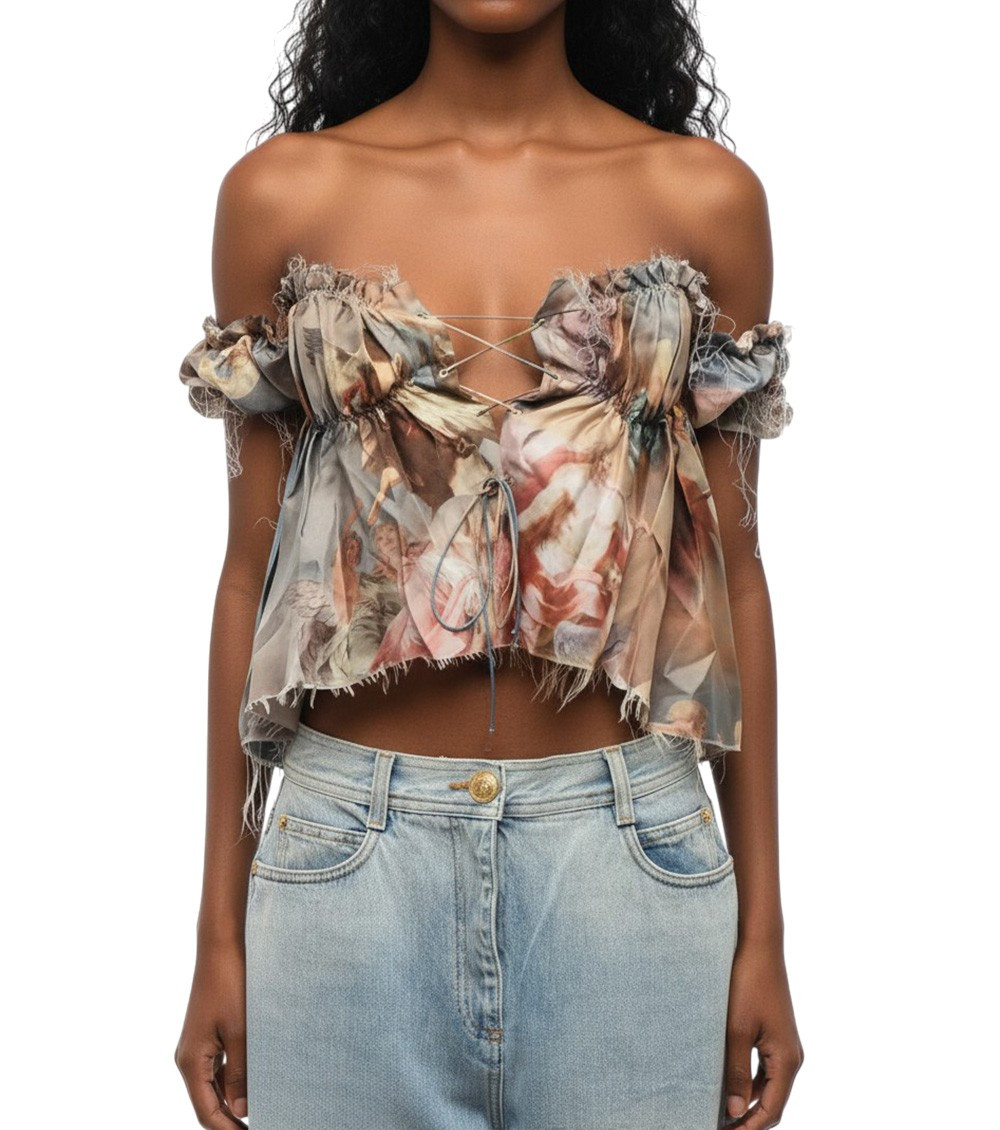 Multicolor Printed Off Shoulder Top