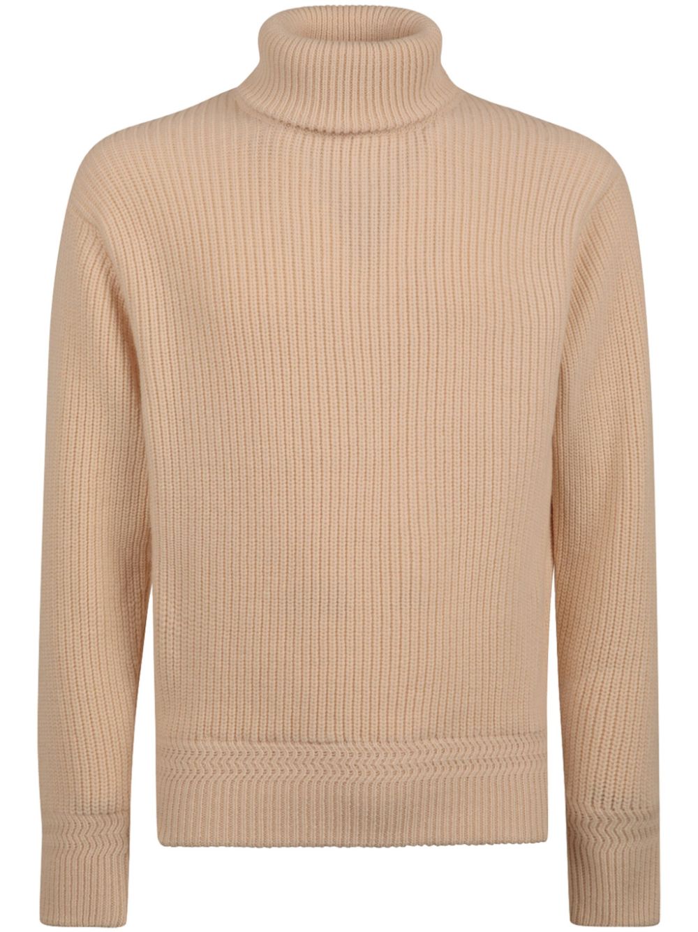 Roll-neck ribbed wool jumper - Neutrals