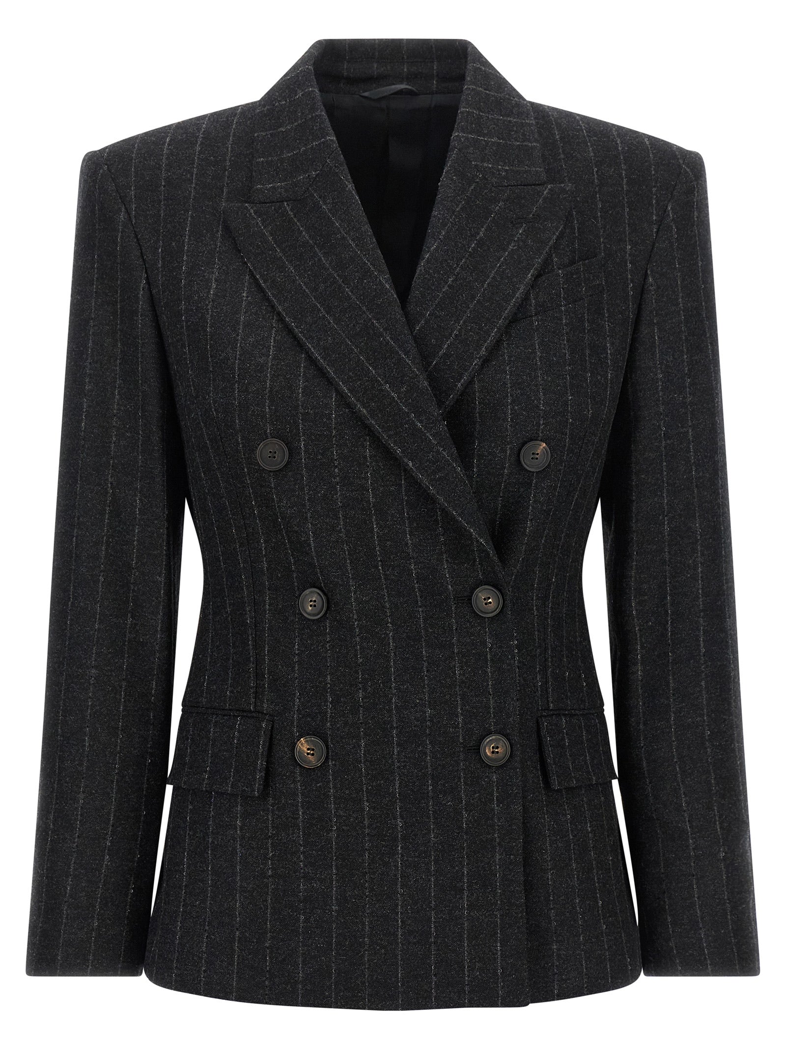 Virgin Wool Pinstriped Blazer — Gray