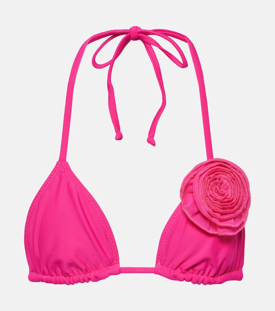Floral-appliqué triangle bikini top