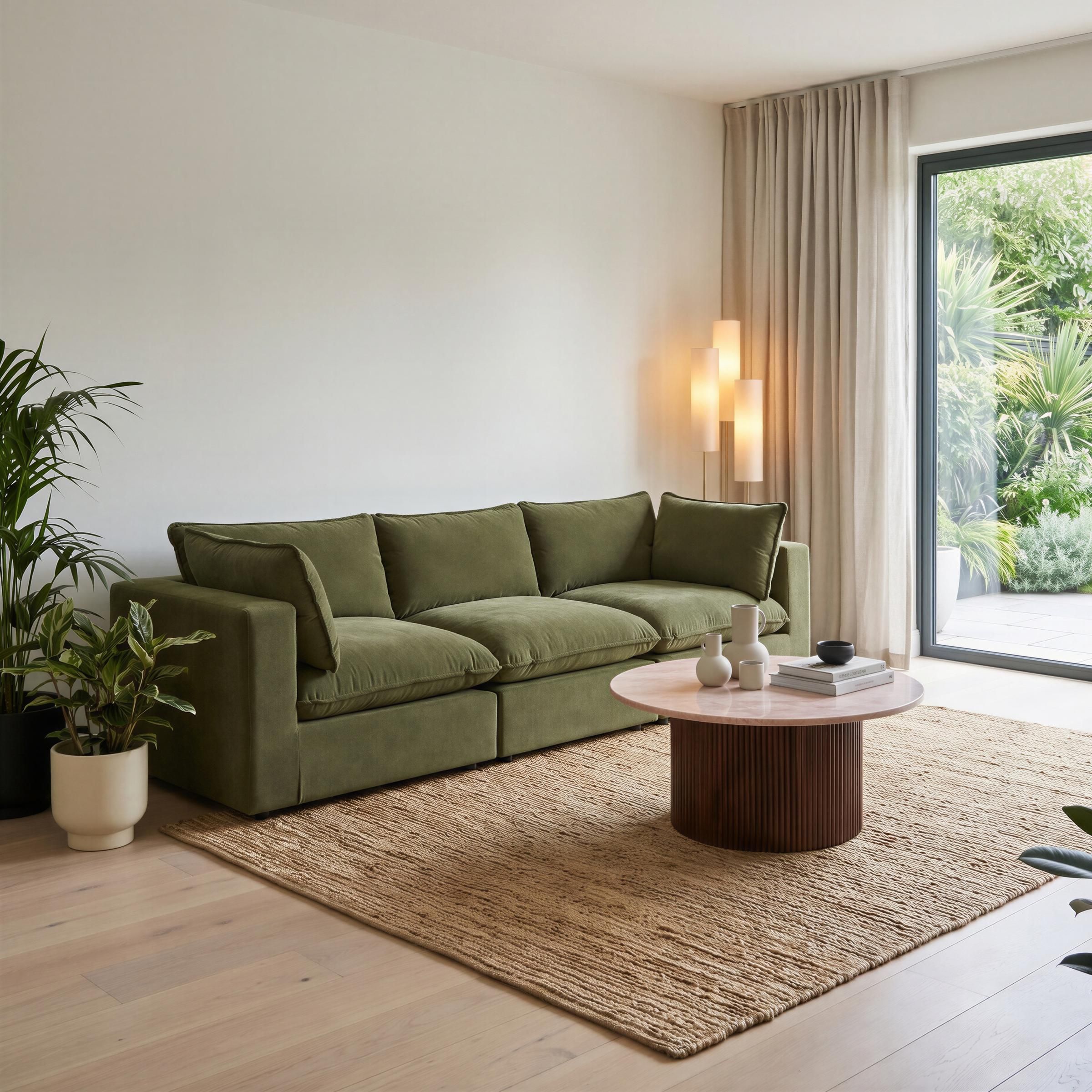 Furnitureboxuk Echo Linen-Look Fabric 3 Seater Modular Sofa In Green