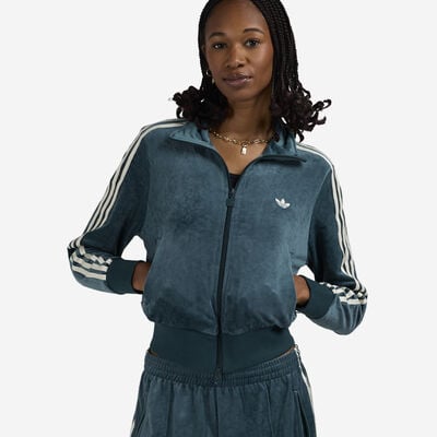Women's Liberty London Debossed Velvet Firebird Track Top in Green