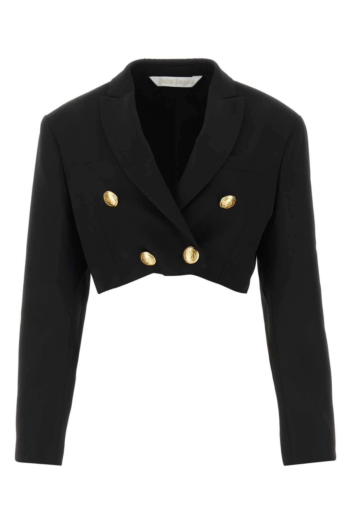 Double-Breasted Cropped Blazer — Black