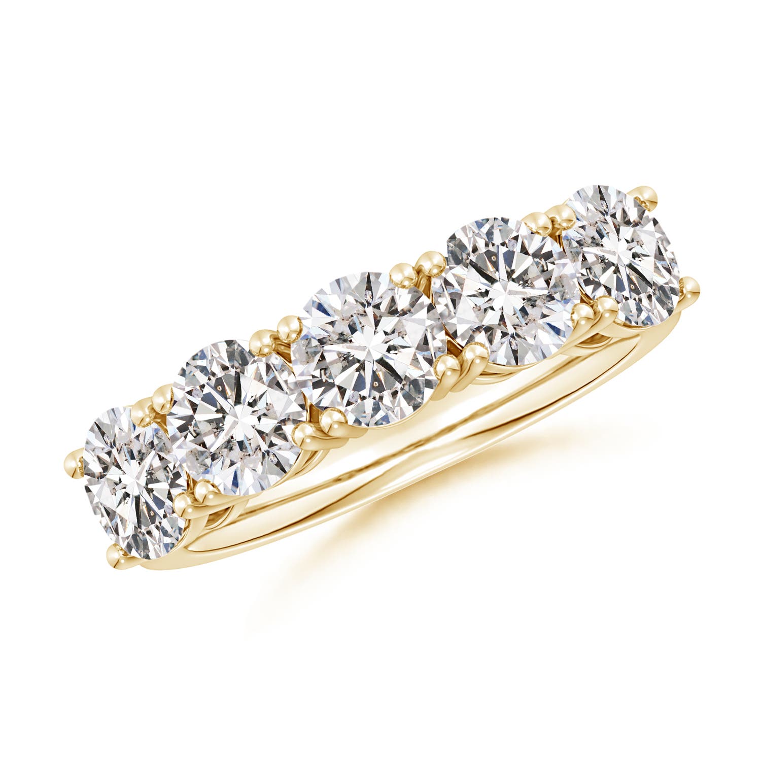 Angara 3.15 Carats Prong-Set Round Diamond Five Stone Wedding Ring in 18K Yellow Gold