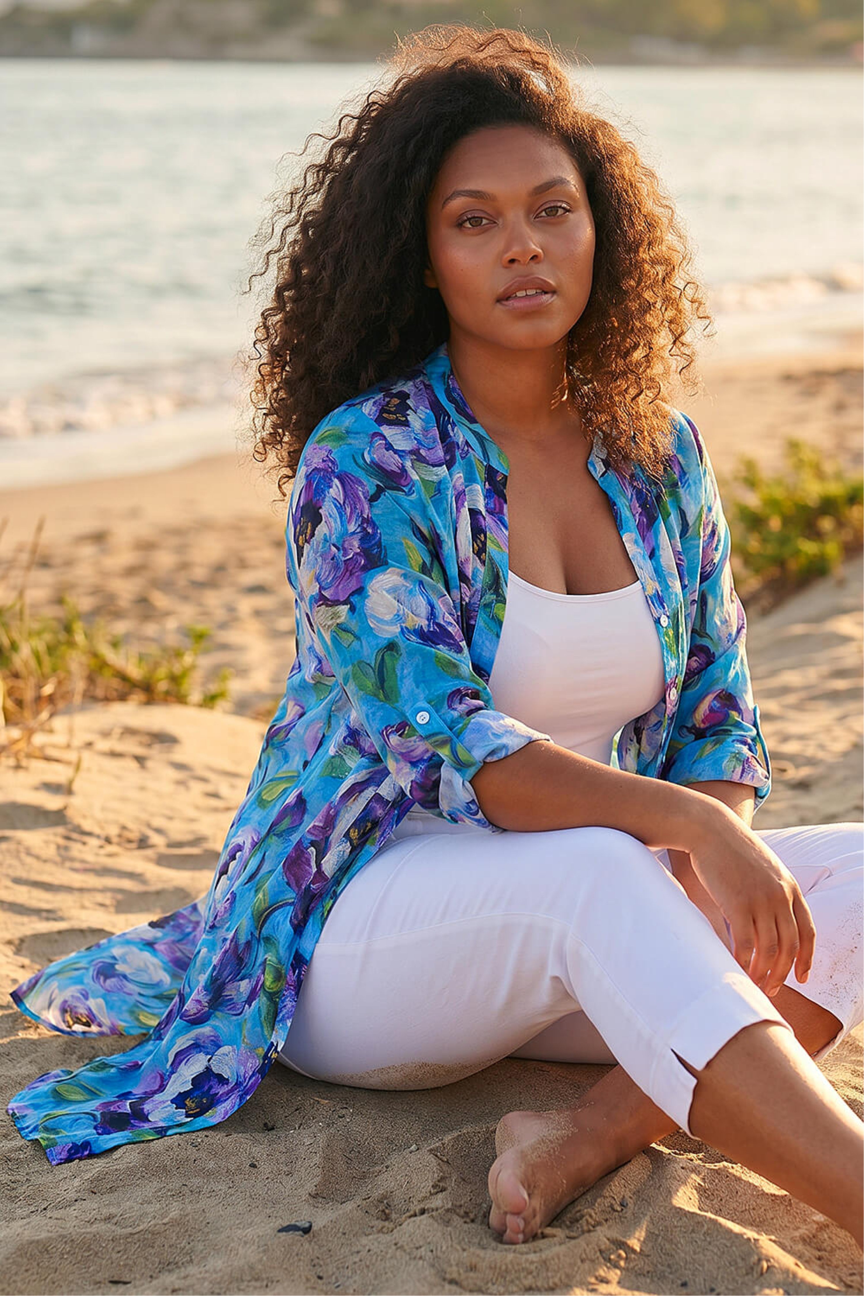 Roman Womens Curve Water Colour Blouse - Blue