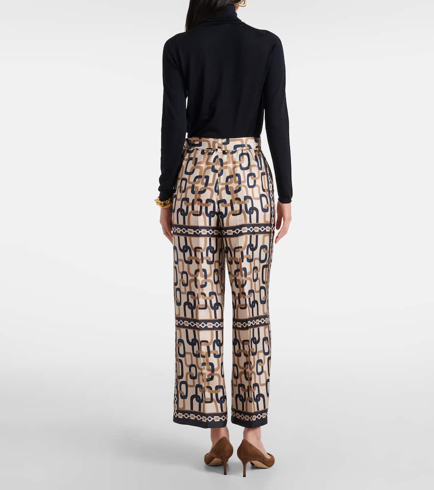 Brina printed silk twill wide-leg pants