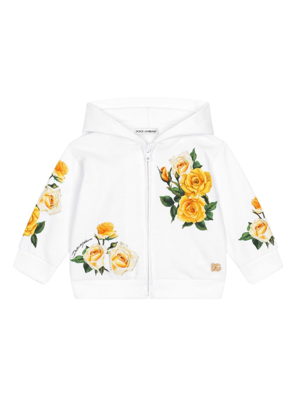 Rose-print hooded jacket - White
