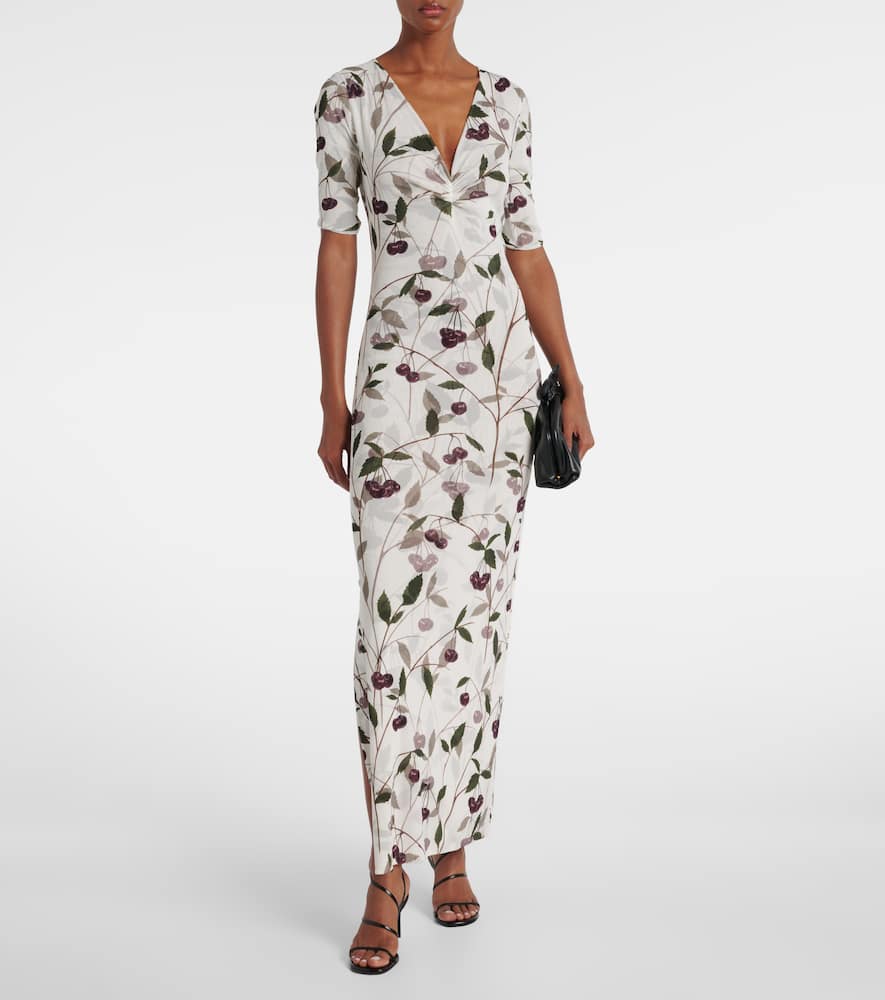 Printed mesh jersey maxi dress