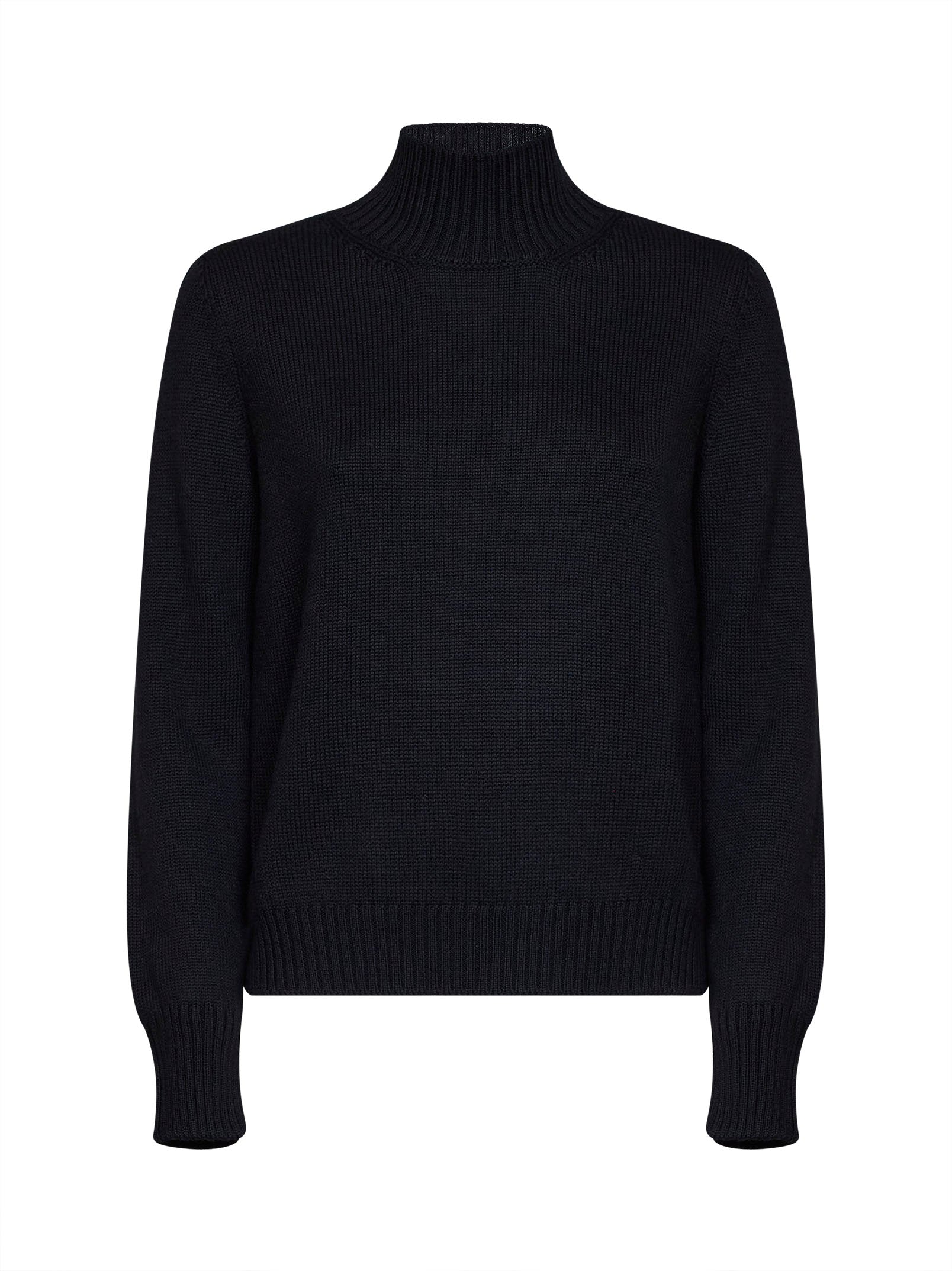 Virgin Wool Mock Neck Sweater — Black